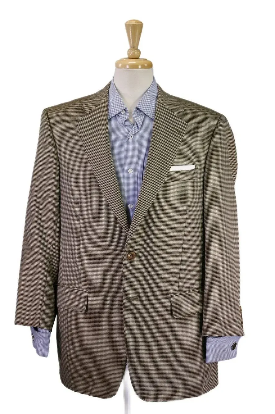 Samuelsohn Gold Black Check Wool Silk 2-Btn Sportcoat Blazer 42R